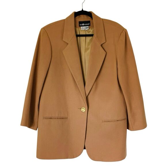 Vintage Sag Harbor Blazer Jacket 100% Wool Women 14 Camel Tan Brown Academia - Picture 1 of 13
